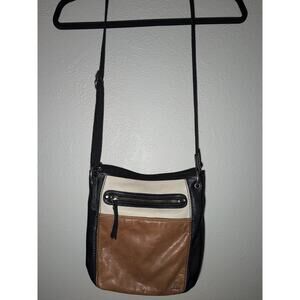 The SAK Crossbody Bag Leather Boho Lined Tricolor Black Tan Cream Messenger